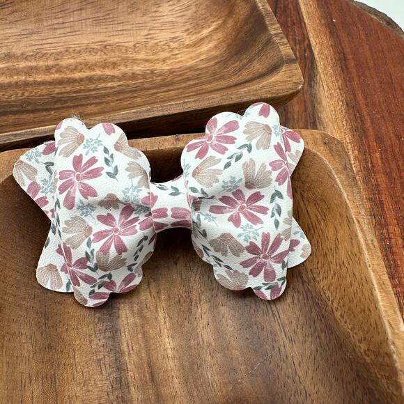 Handmade Other - New Handmade Ribbon Bow Clip for Girls Floral Brown Pink